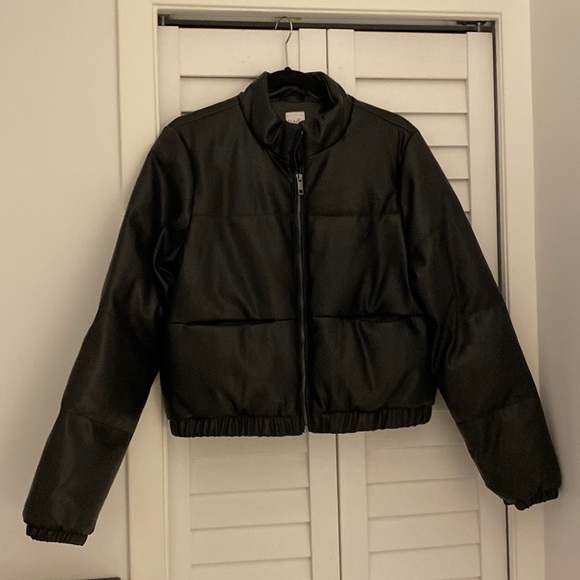 Cropped leather bomber jacket - Picture 1 of 5